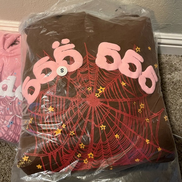 Sp5der Hoodie “angle numbers” brown